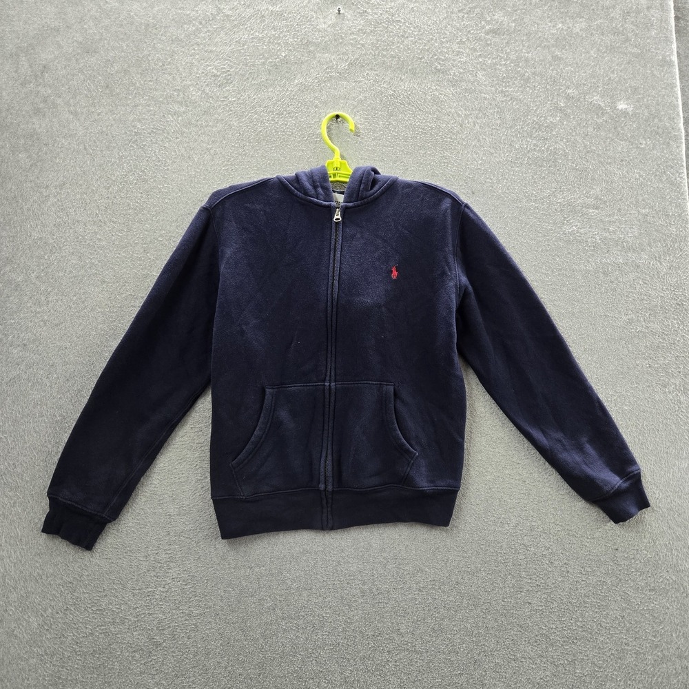 Polo Ralph Lauren Boys Hoodie L/G (14-16) Navy Embroidered Fleece Zipper